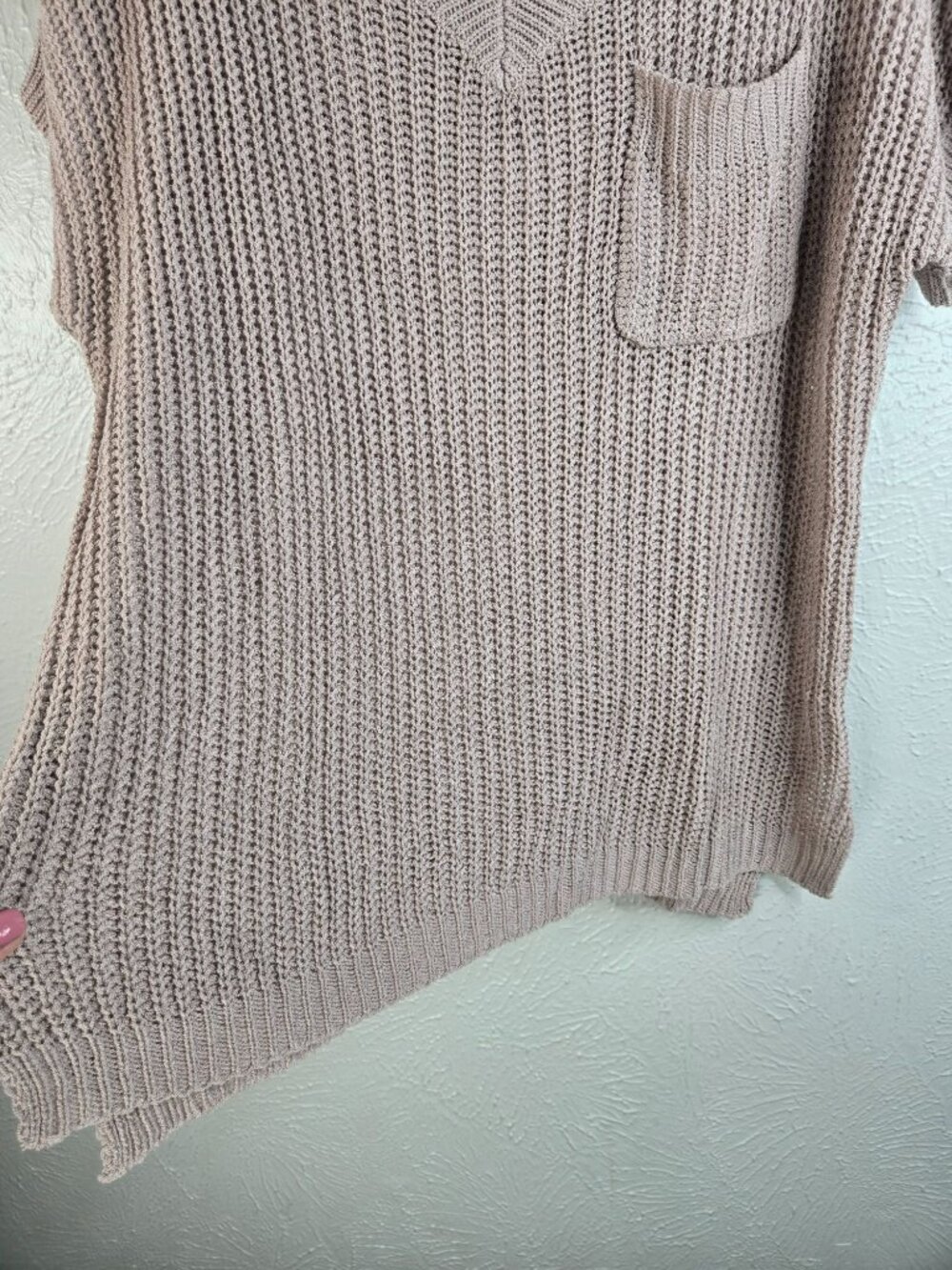 Open Knit Oversized Top Med Taupe Short Sleeve Realaxed Slouchy Cover Up Shirt - Picture 5 of 11